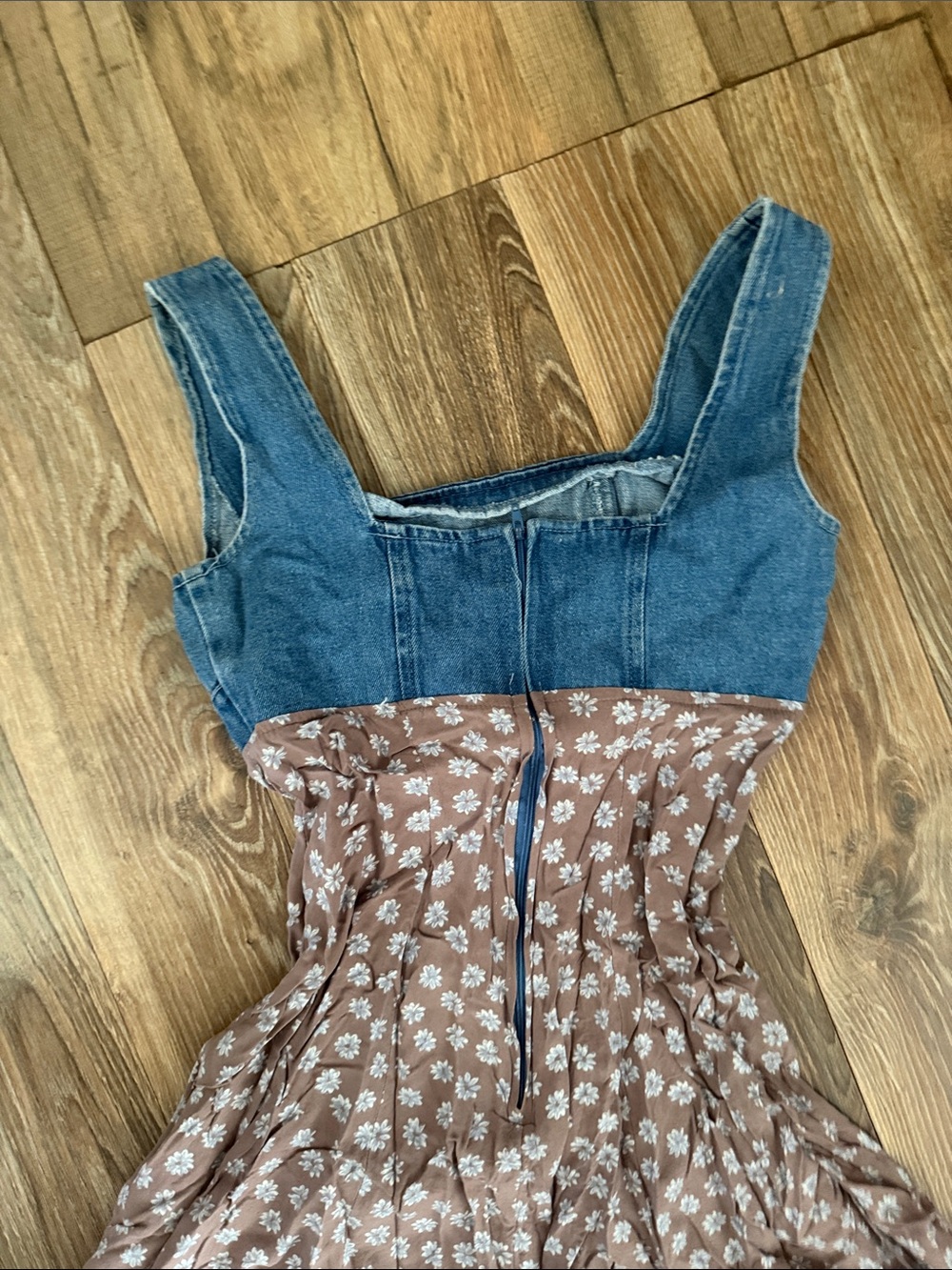 All that Jazz Denim Top Floral Mini Dress in Blue and Brown - Picture 8 of 9